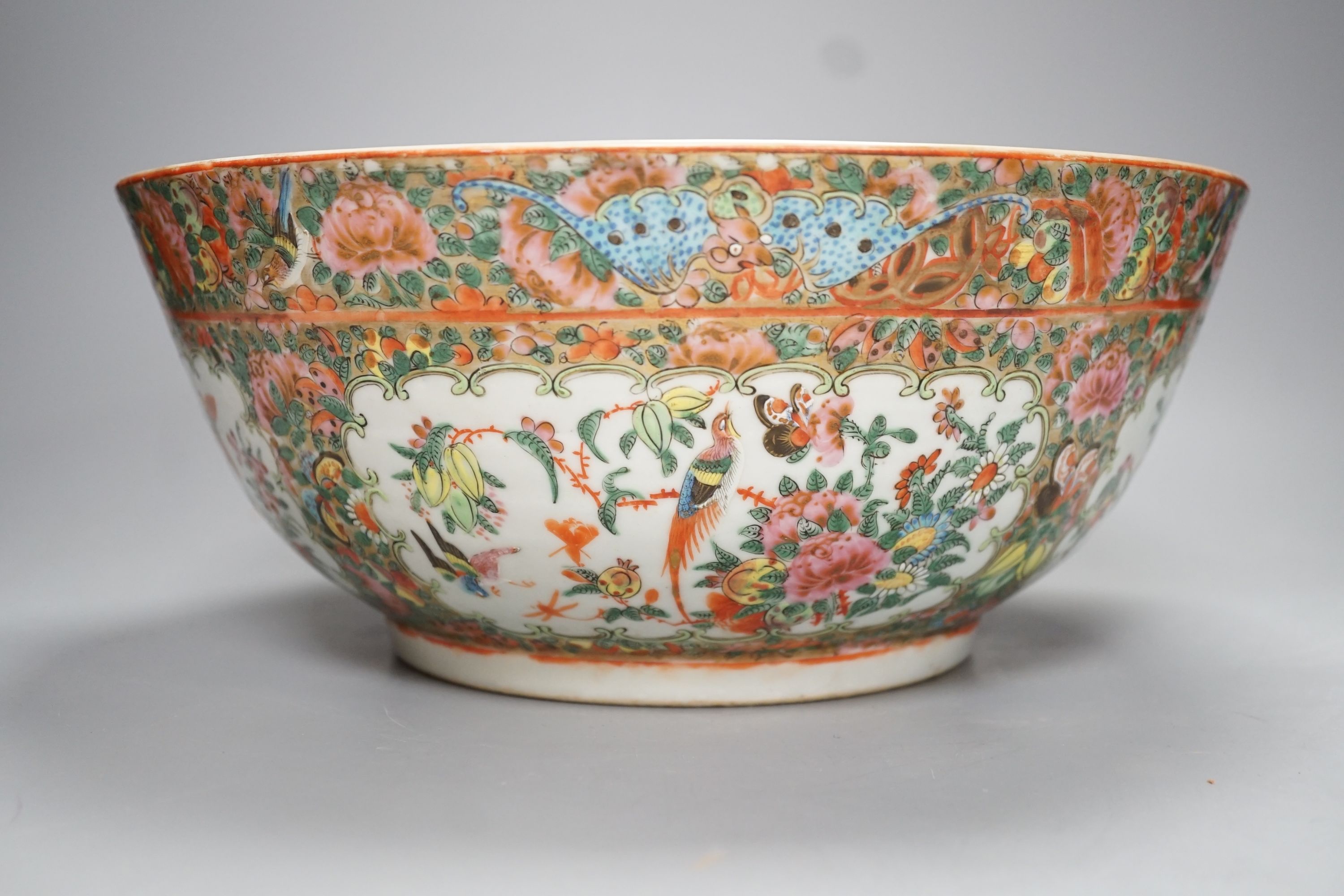 A late 19th century Chinese famille rose punch bowl - 29cm diameter